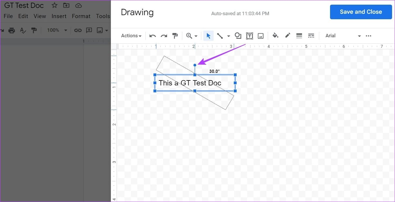 Use the Rotation Handle to rotate the text