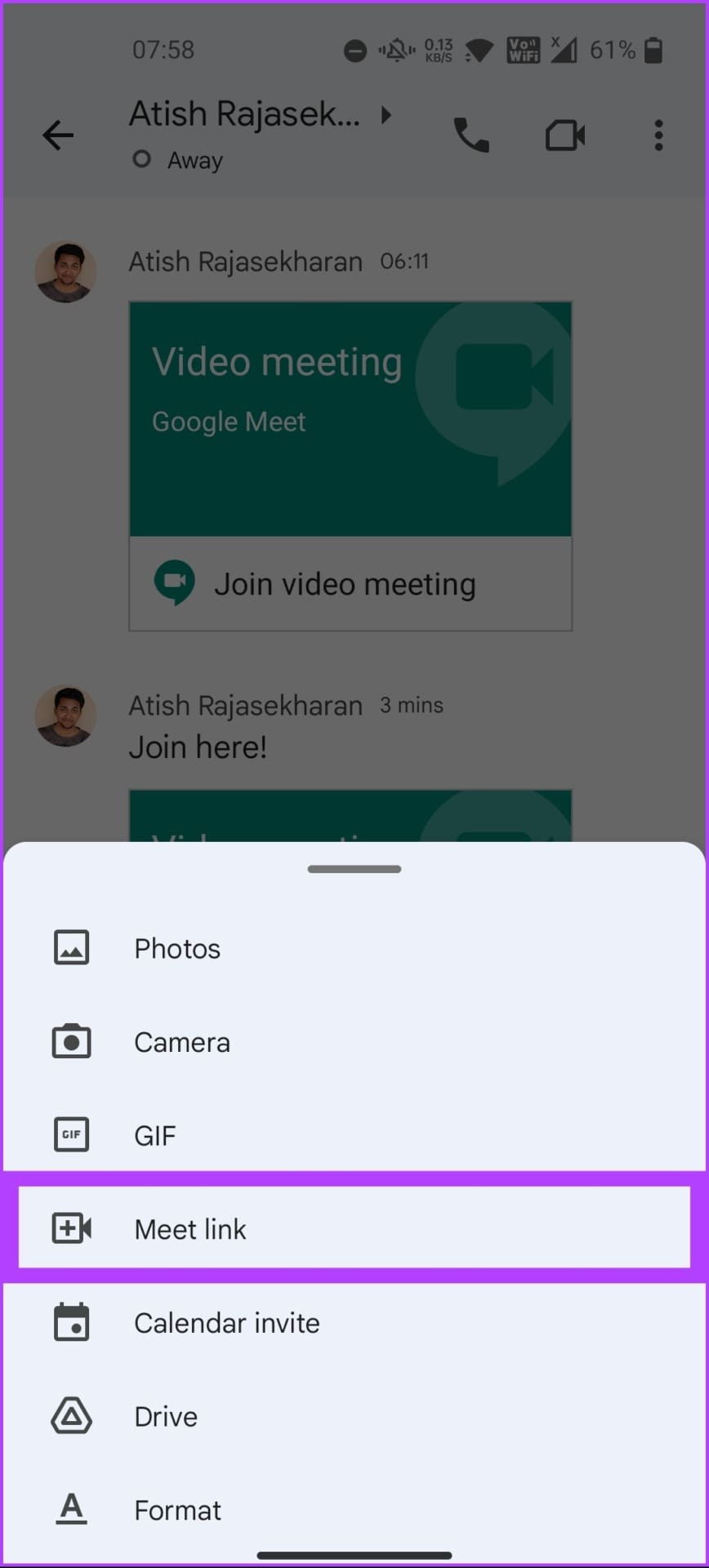 select the Meet link