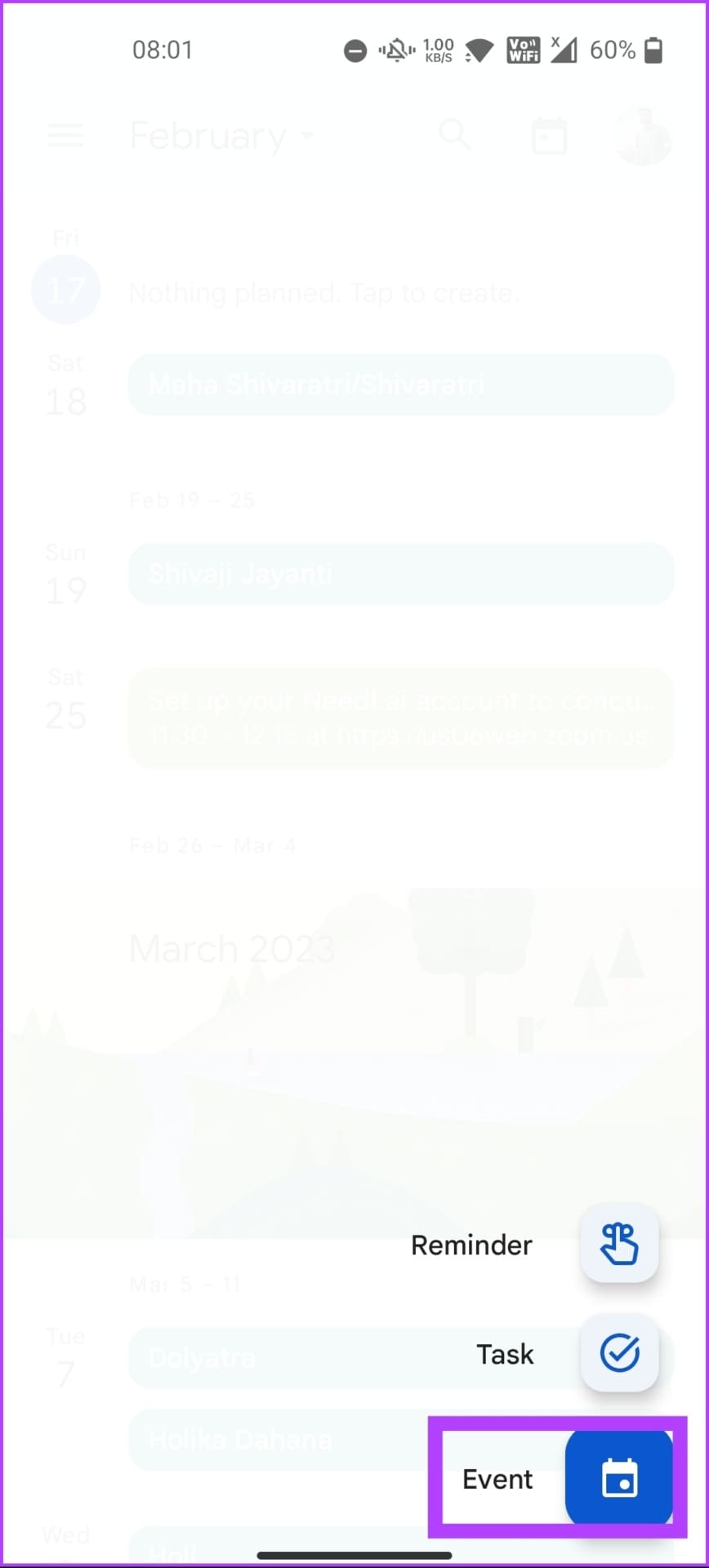 choose the Event option