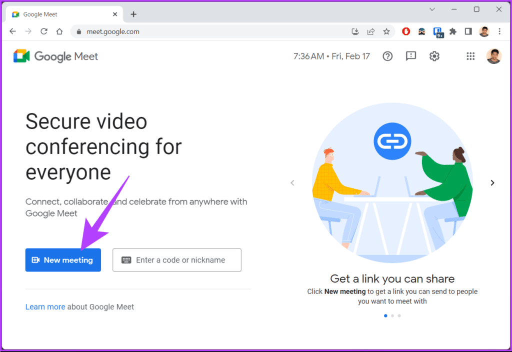 Click on the New meeting button