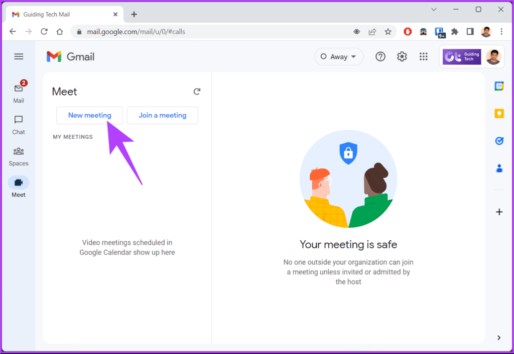 click on the New meeting button from the left pane