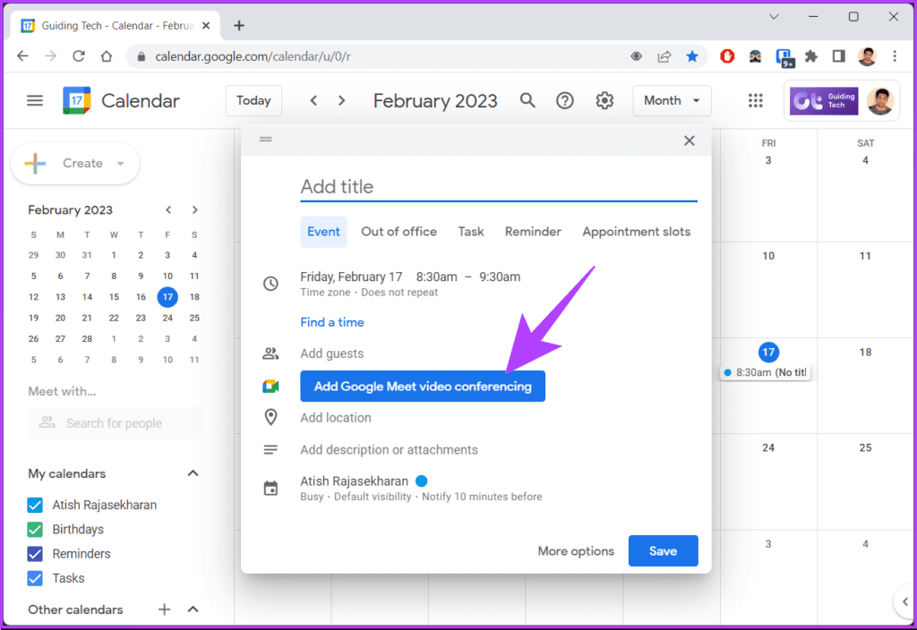 click on 'Add Google Meet video conferencing.'