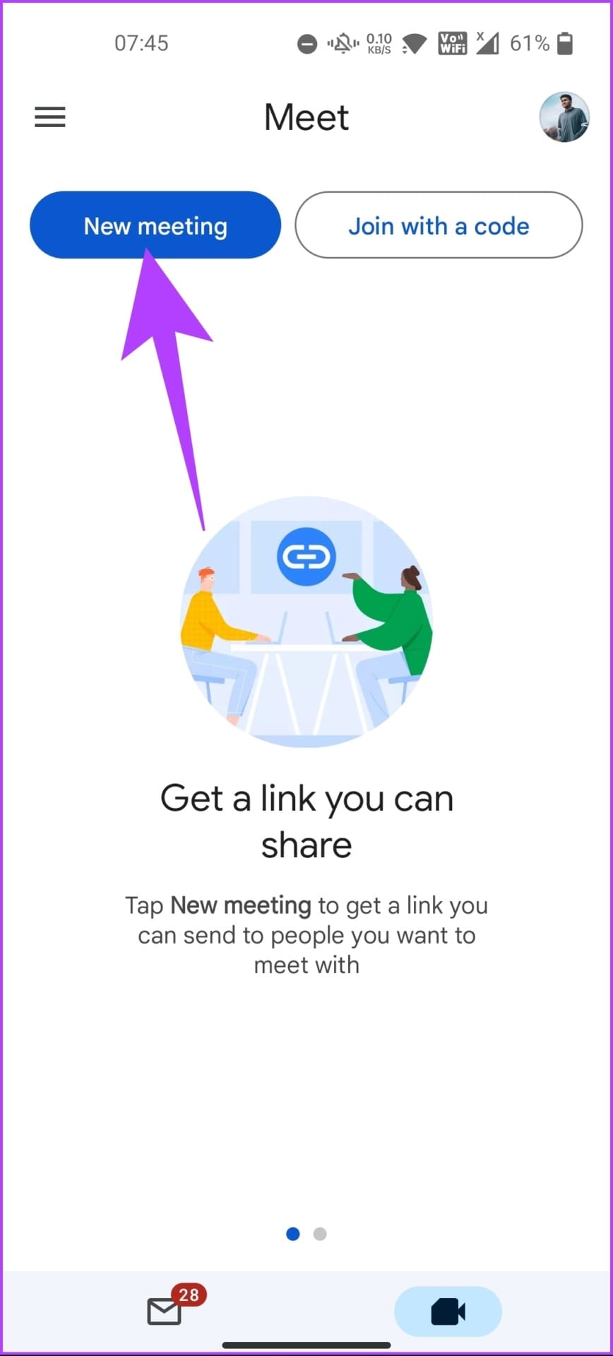 Tap on the New meeting button at the top