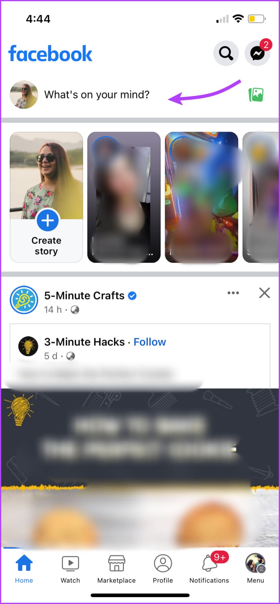 Tap the What’s on your mind section