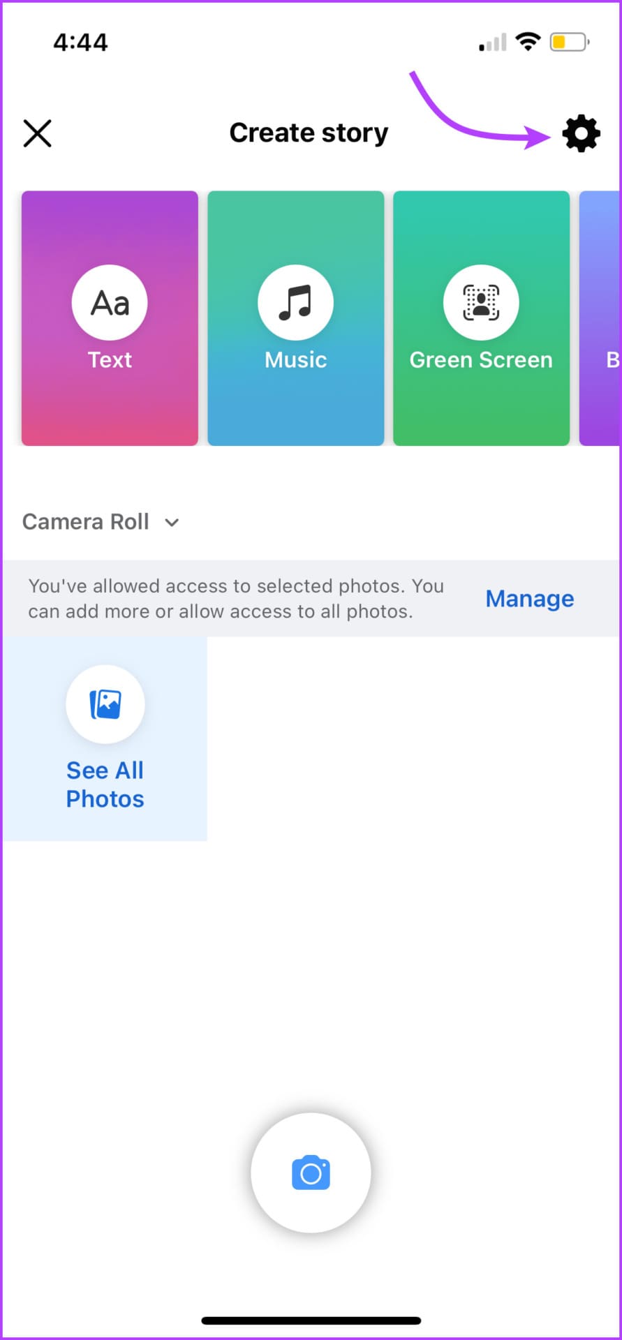 Tap the gear icon to manage cross-platform sharing option