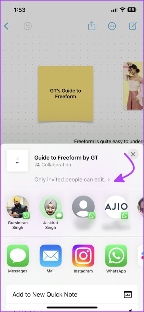Manage sharing settings of the freeform board