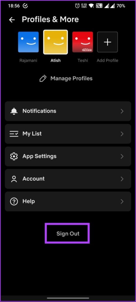 Select Sign Out