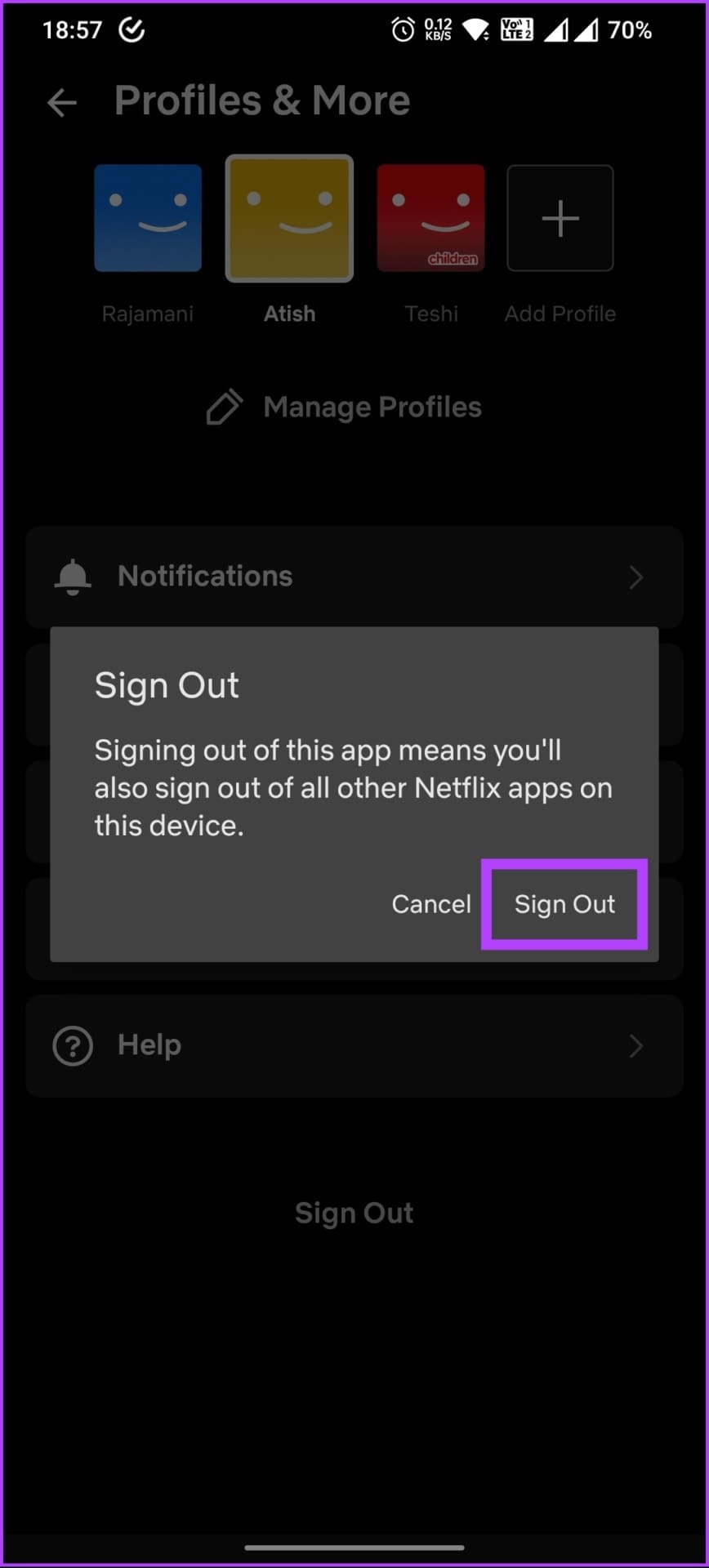 choose Sign Out