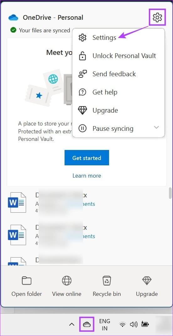 Open OneDrive & click on Settings