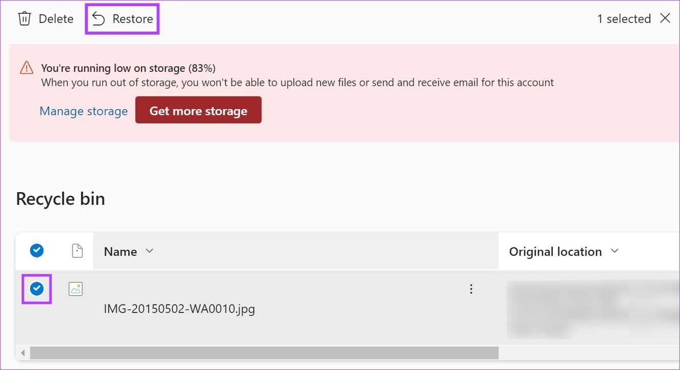 Select the files & click on Restore