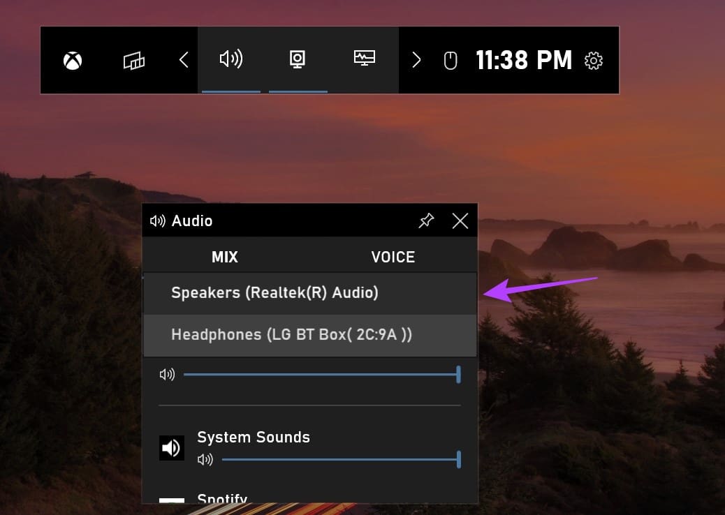 Click on the audio output device you want