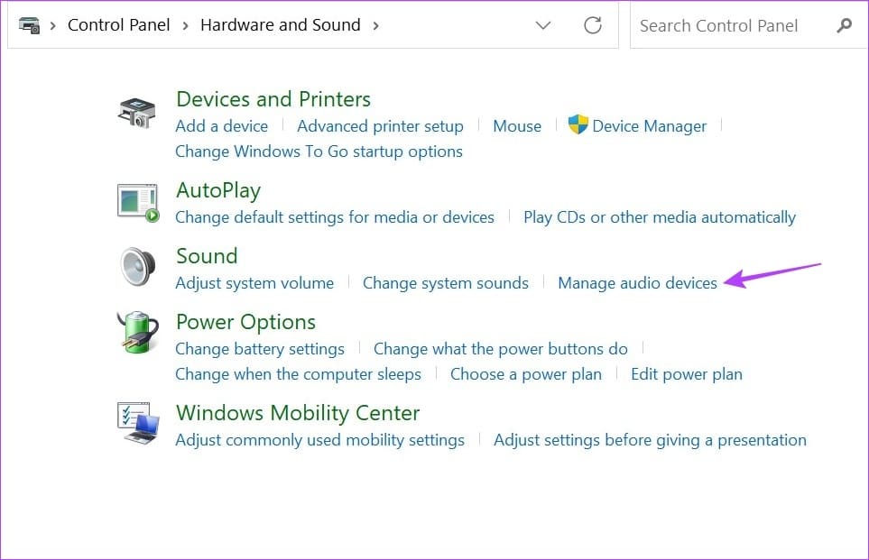 Click on Manage audio devices