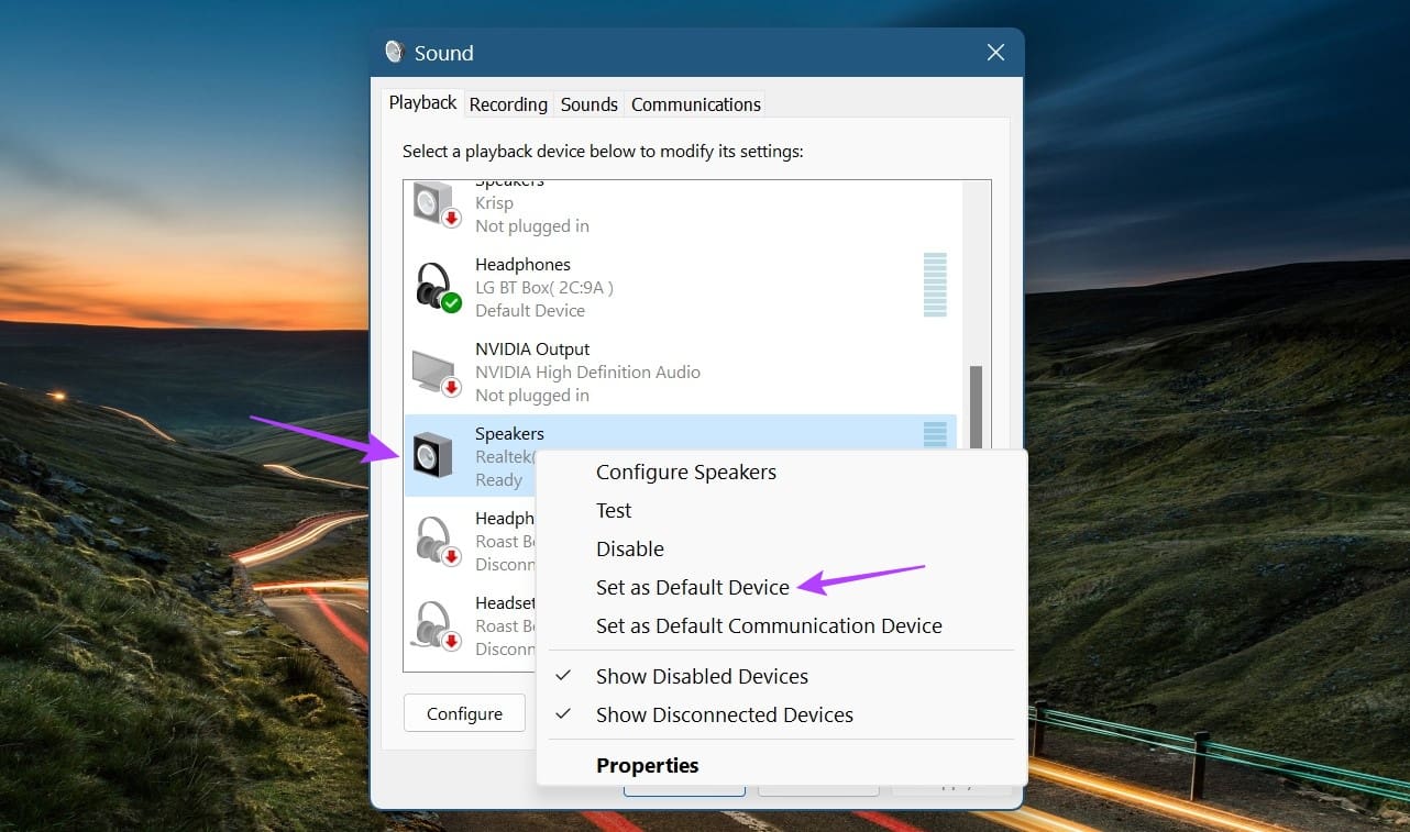 Right click & click on Set as Default Device