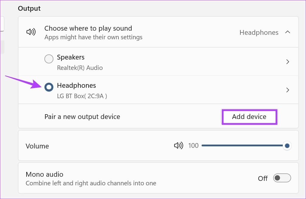 Select your preferred audio output device