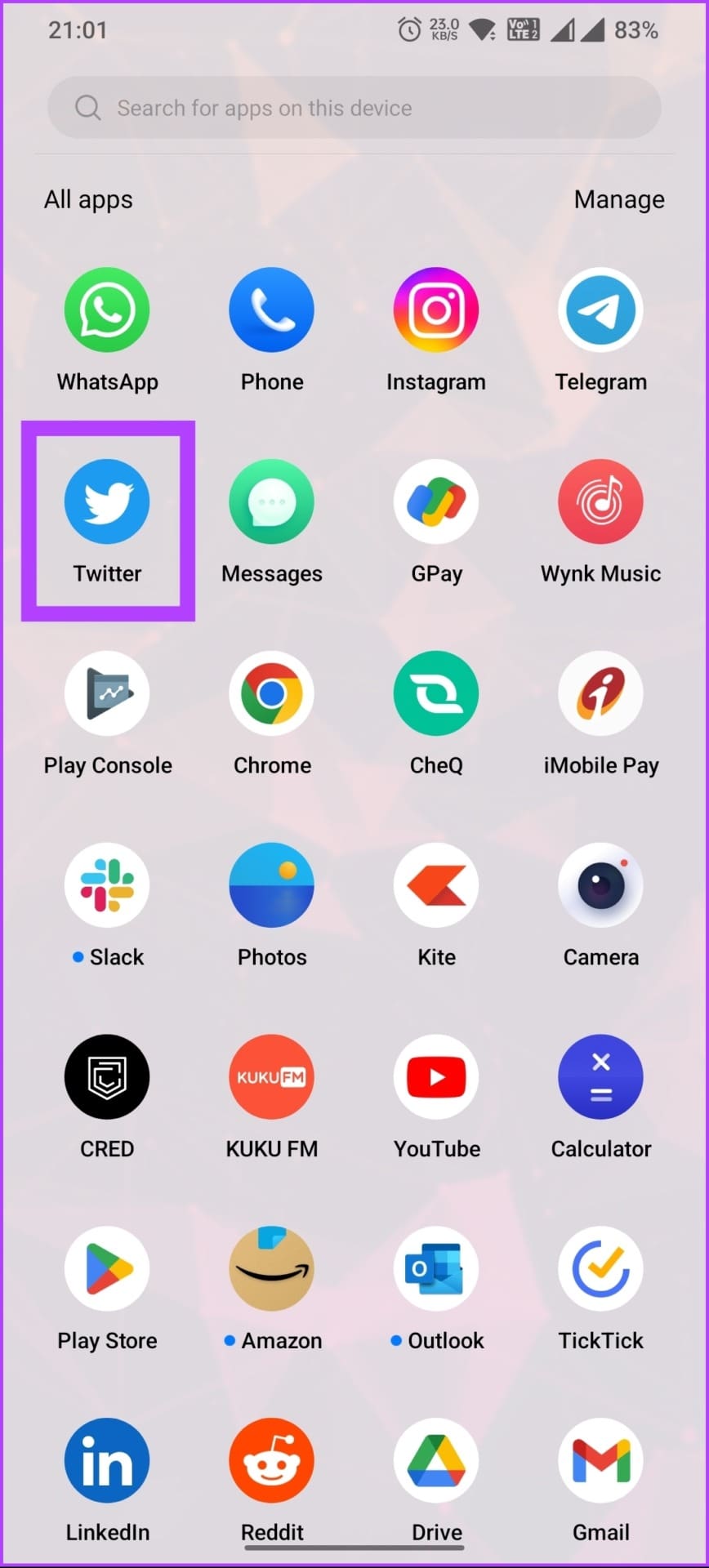 Launch the Twitter app 