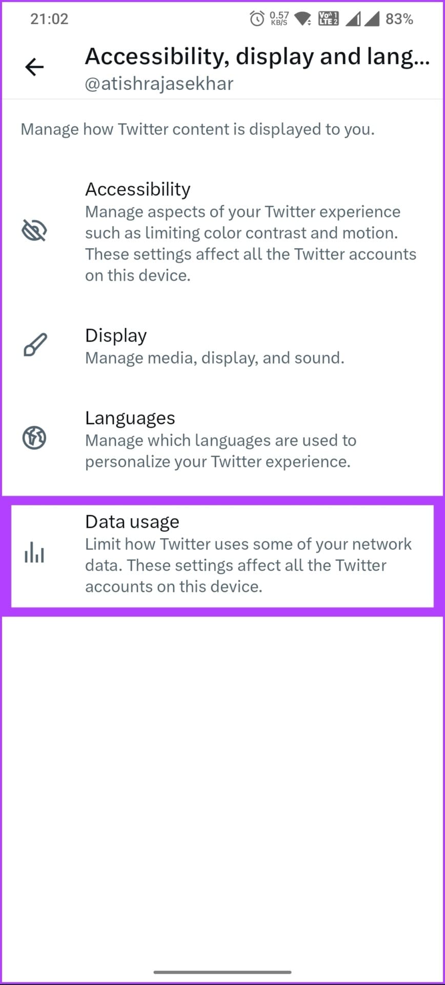 Choose Data usage