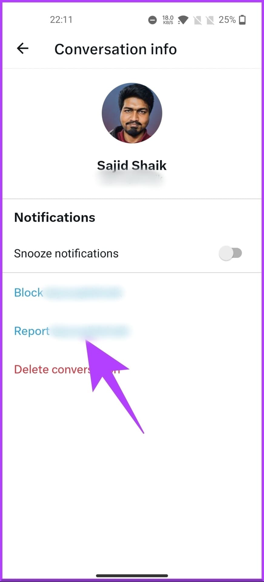 tap the blue 'Report @username' option