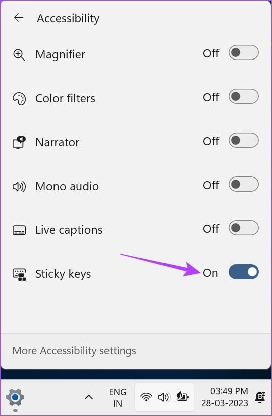 Turn Sticky Keys toggle off