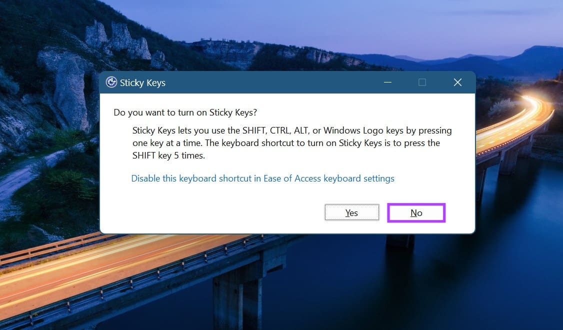 Click on No