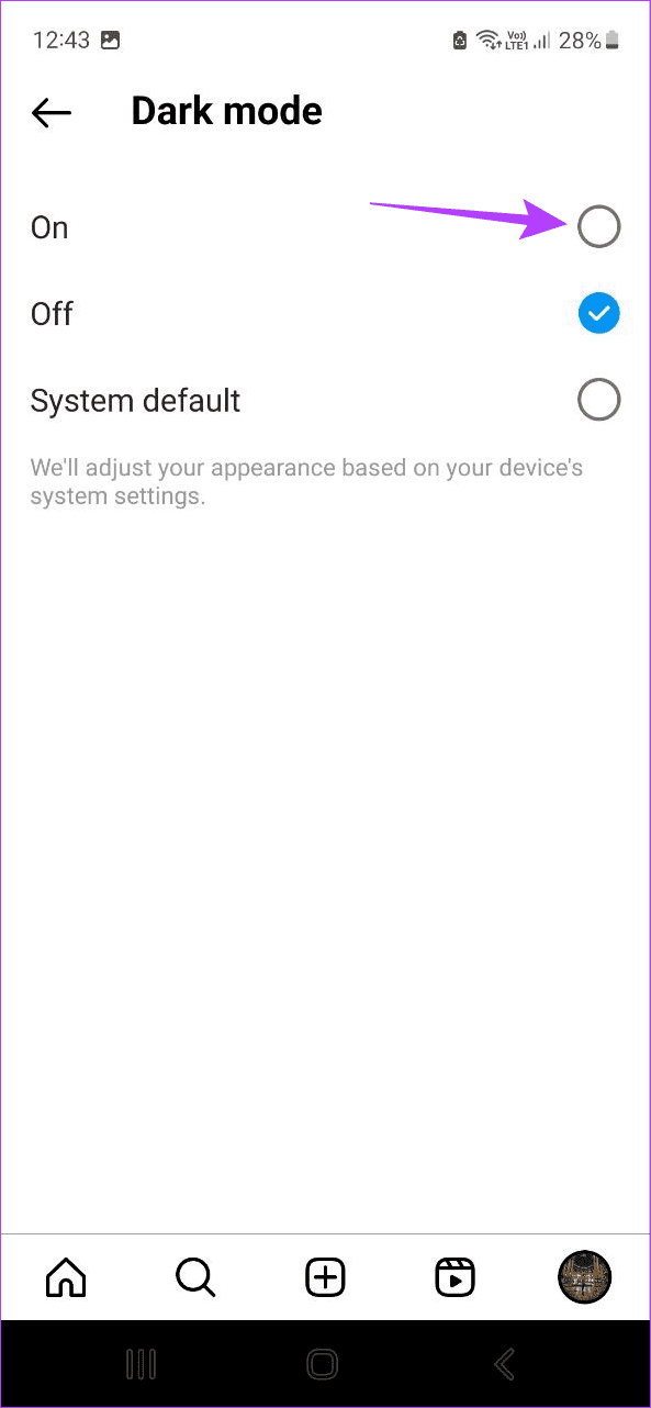 Select the option for On