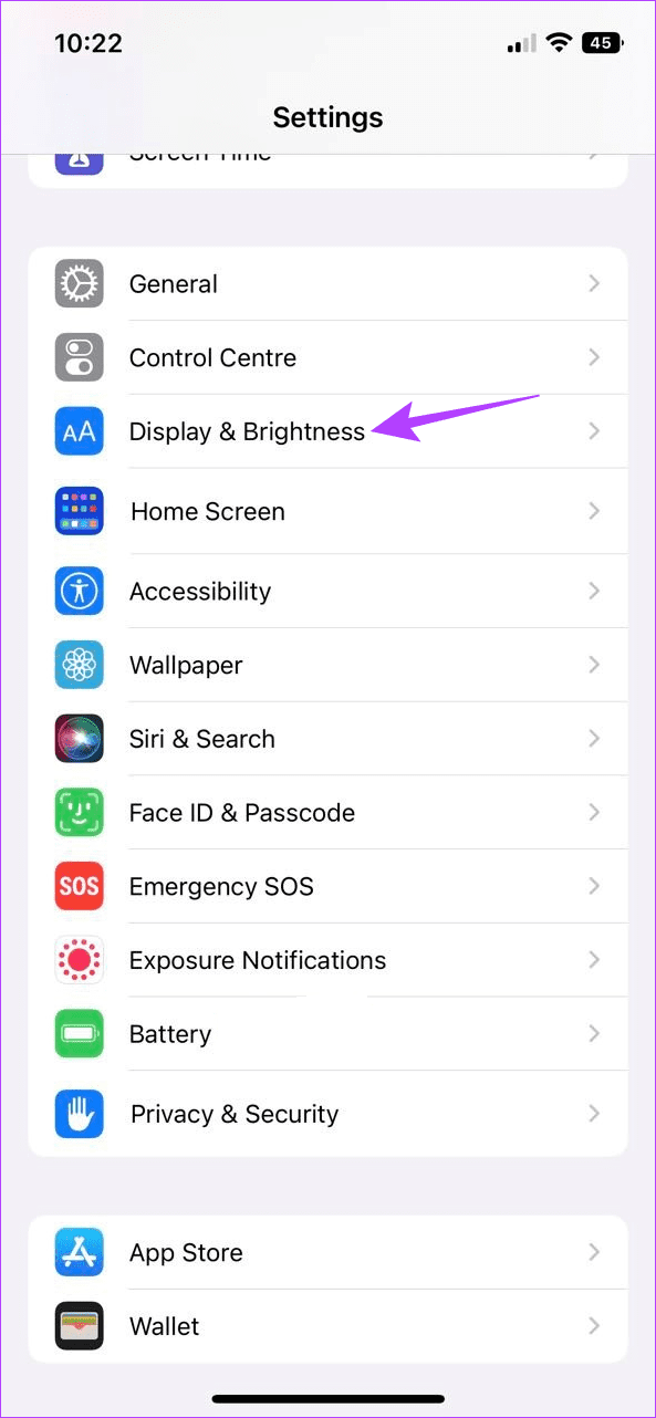 Tap on Display & Brightness