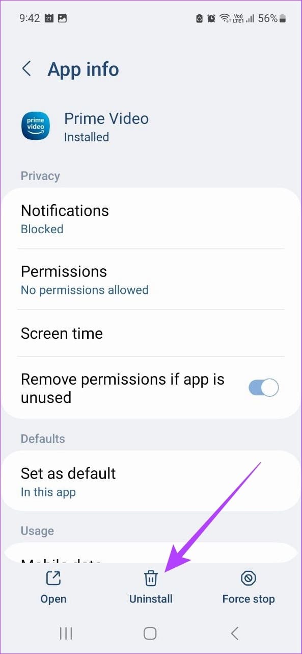 Uninstall the Prime Video app