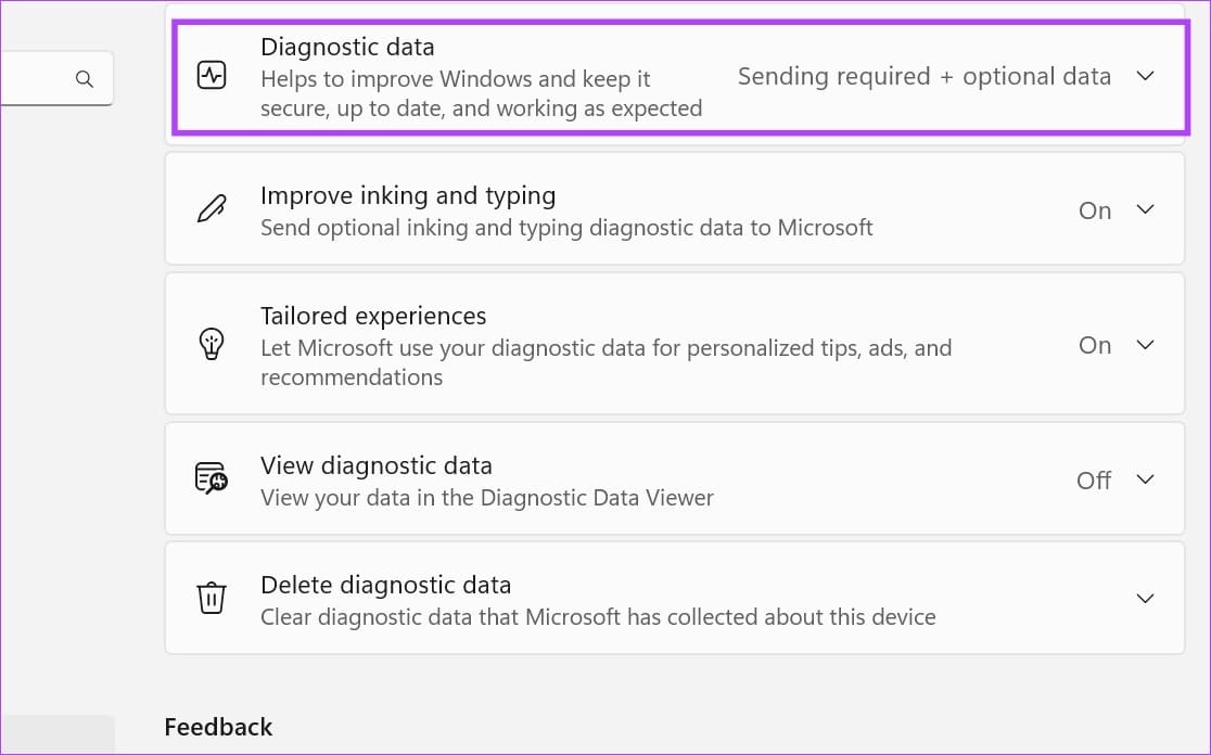 Click on Diagnostic data