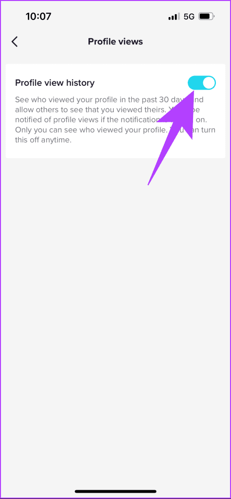 Toggle on 'Profile view history'