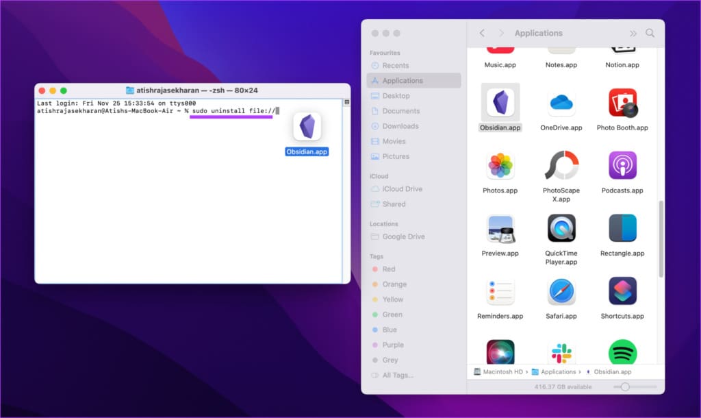 Type the below command