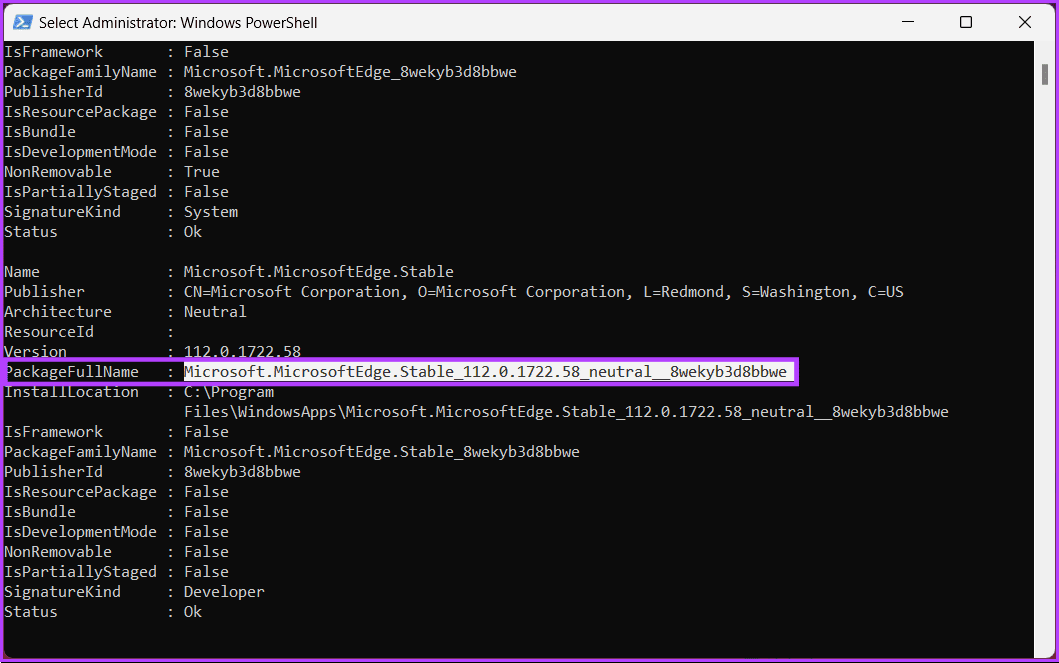 Double-click to highlight the text next to PackageFullName