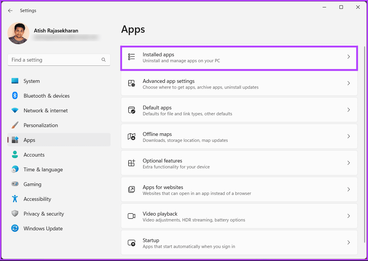 select Installed apps