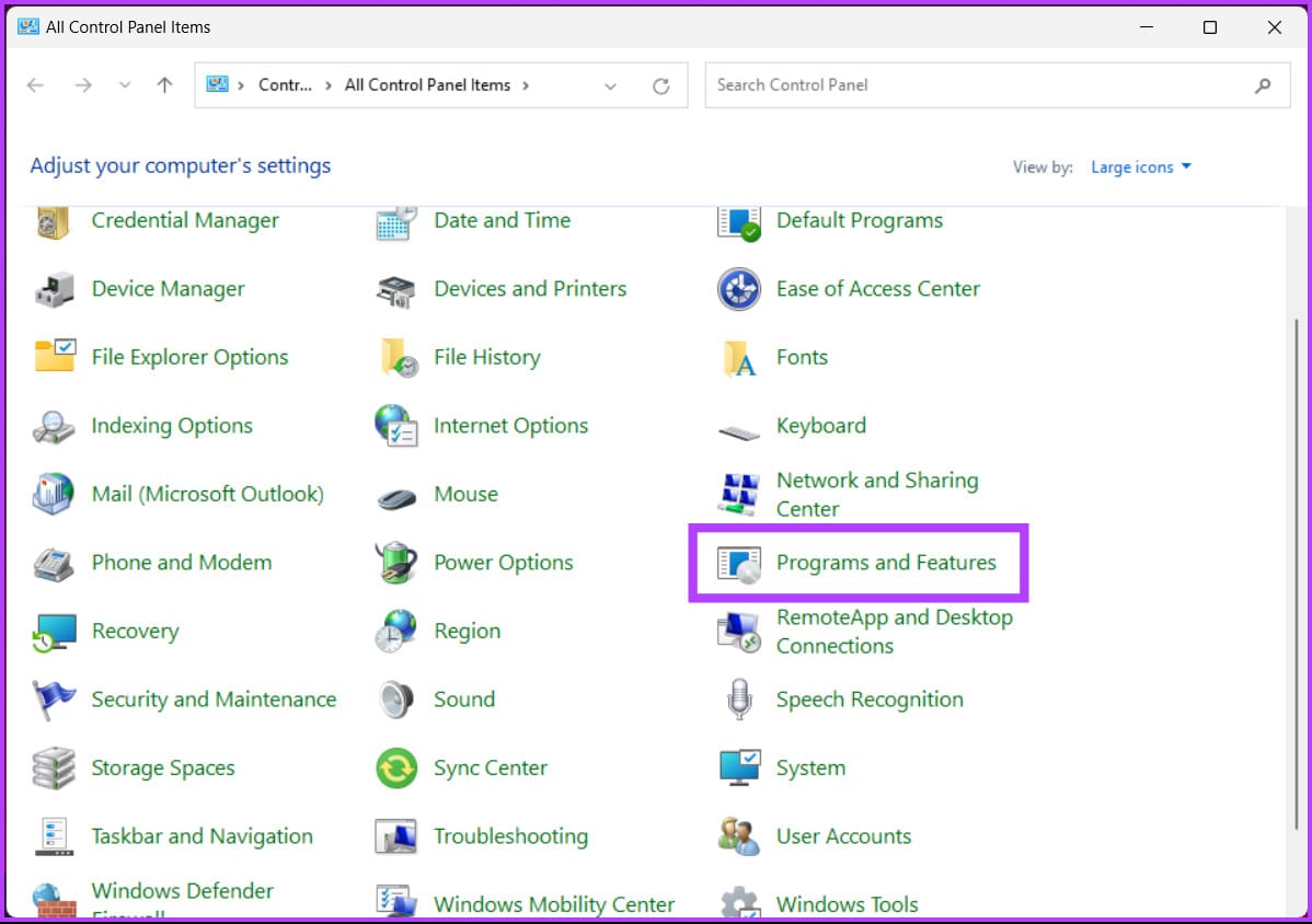 choose 'Programs and Features'