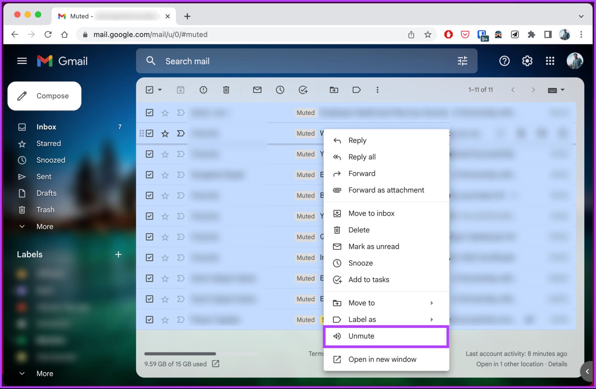 From the context menu, select Unmute