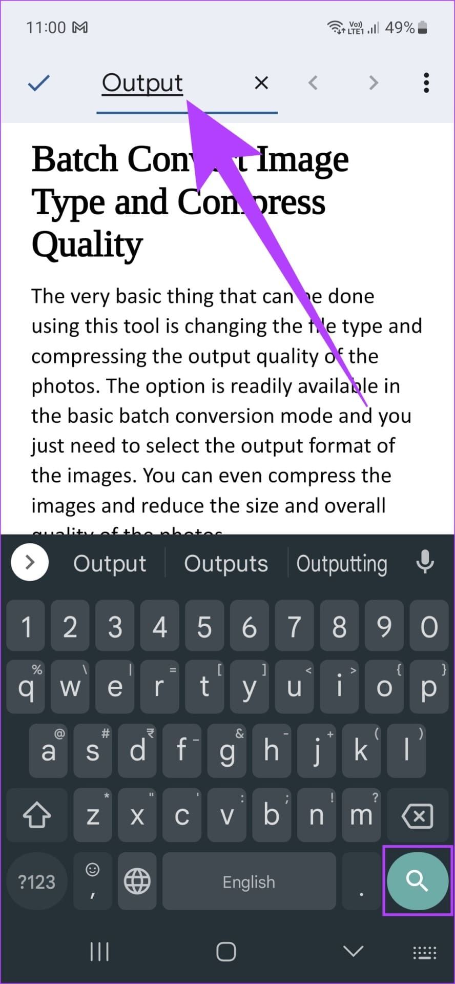 Type what you want to look for and tap Enter