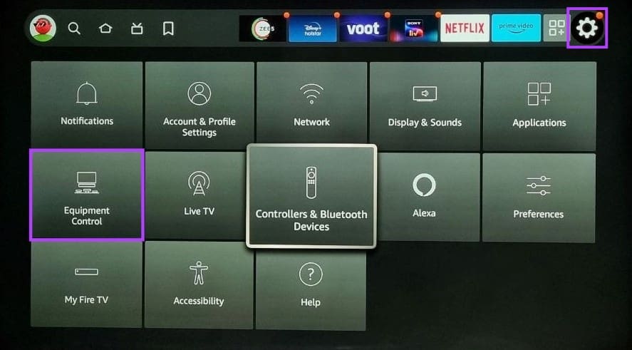 Go to Settings and select Equipment Control
