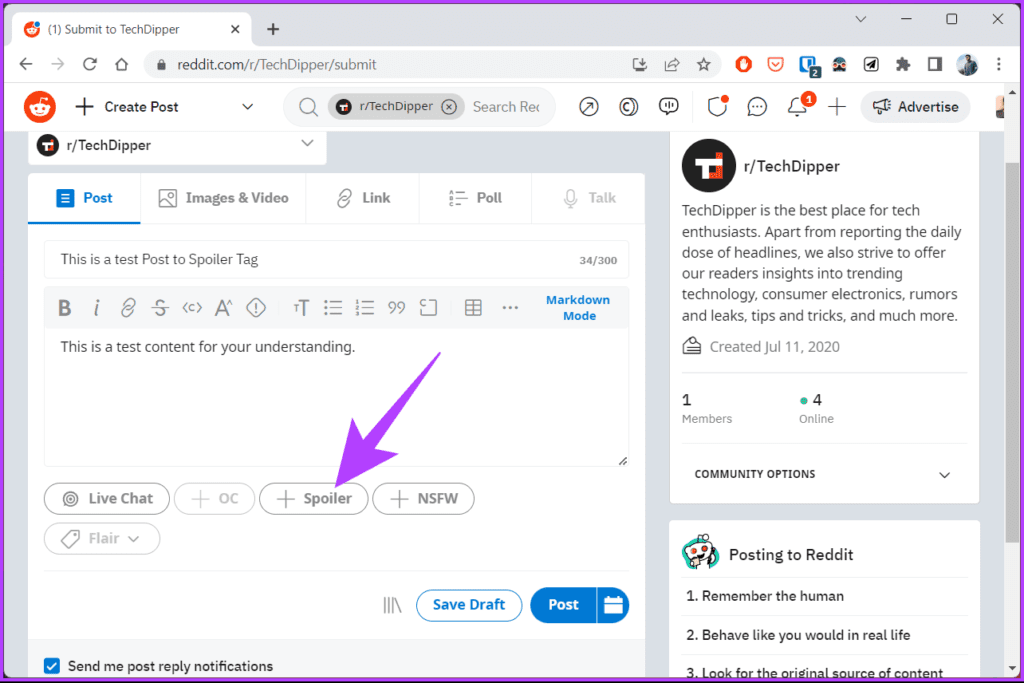click the + Spoiler button