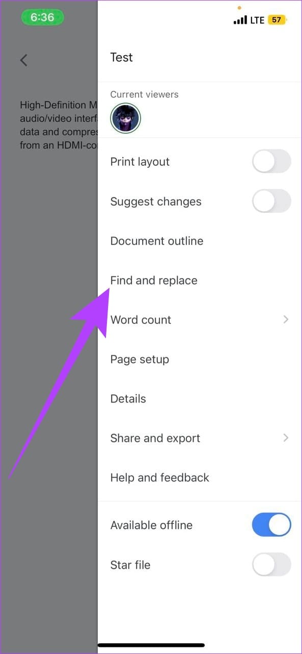 Tap on Find and replace