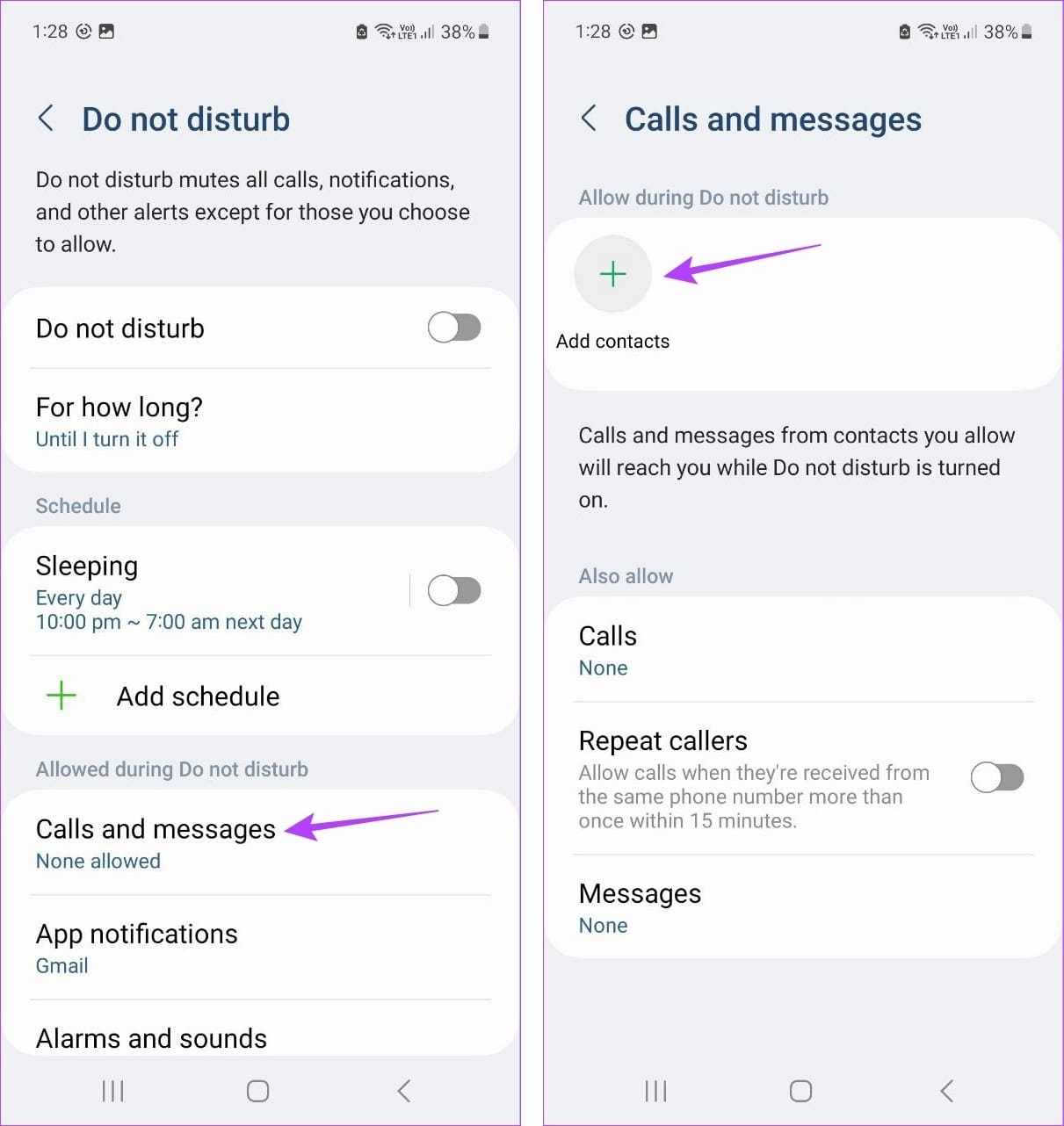 Tap on Calls and messages & tap on +