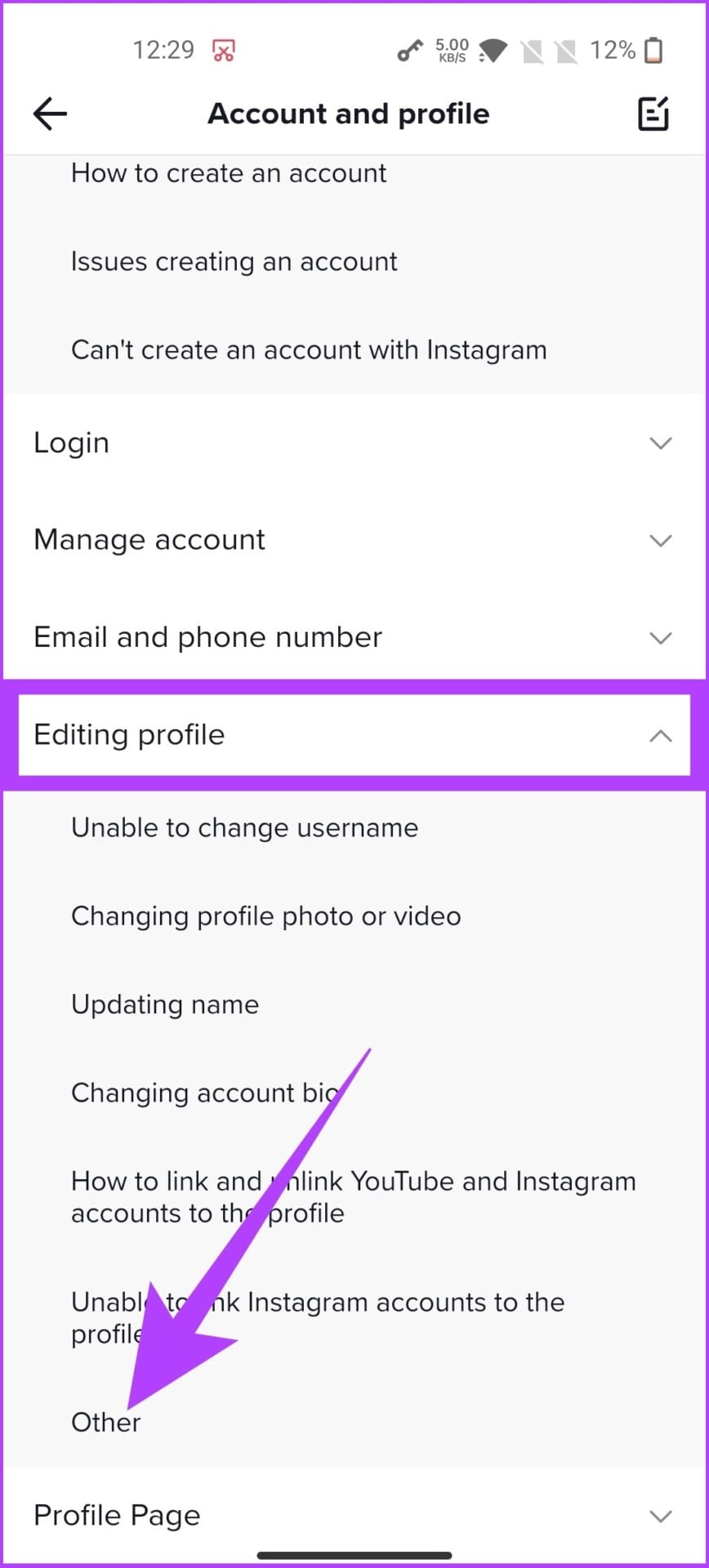 tap on Editing profile