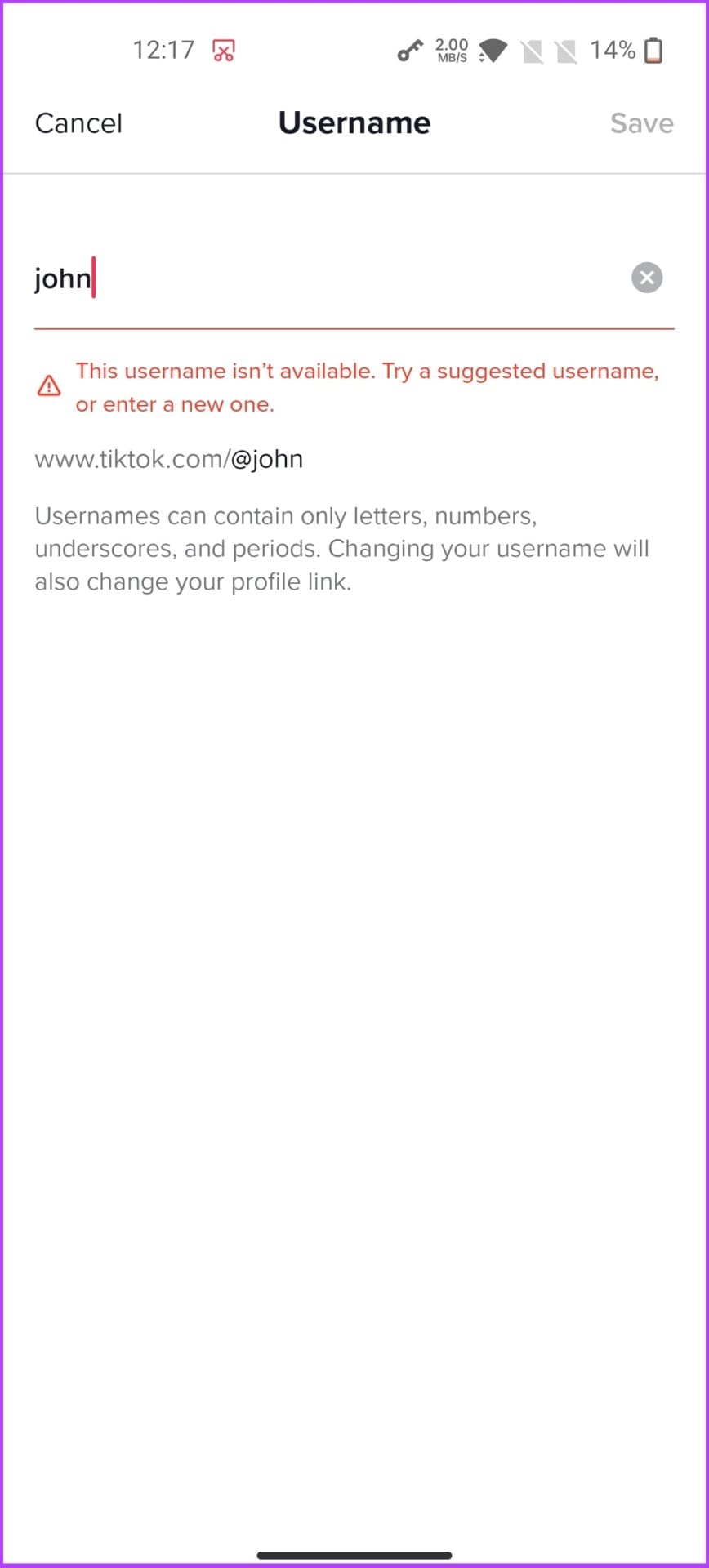 If username not available