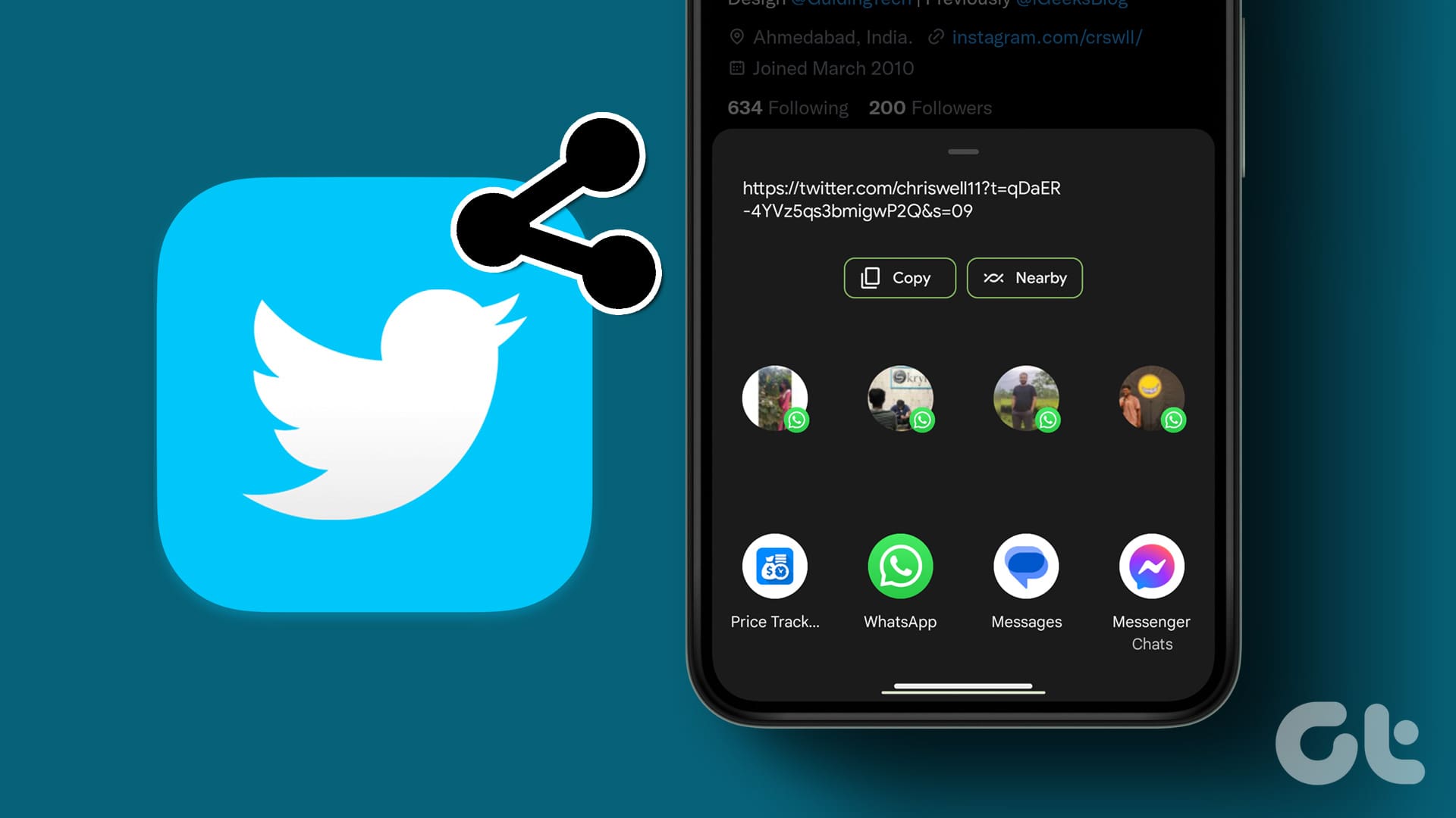 How to copy and share Instagram profile and tweet link