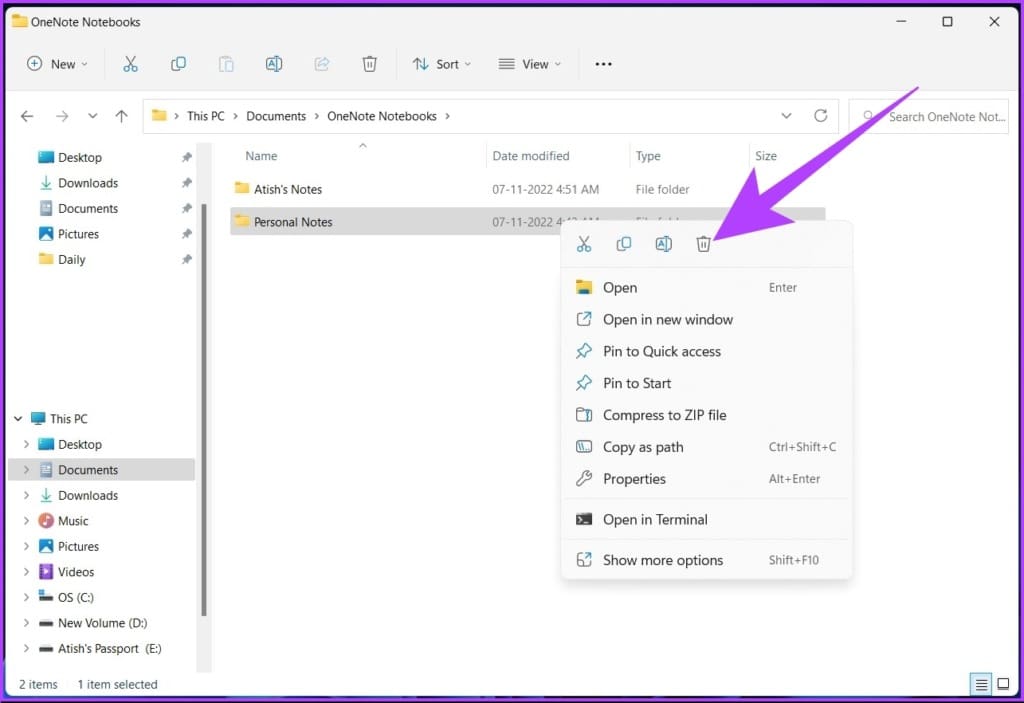 Right-click on the folder you want to delete
