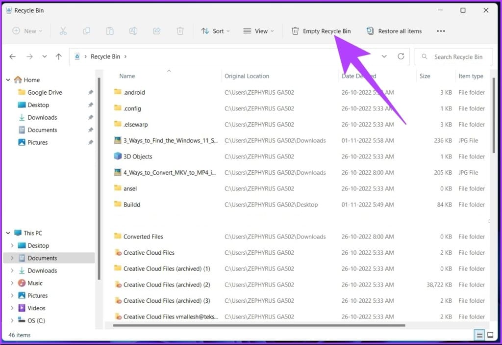 Click Empty Recycle Bin