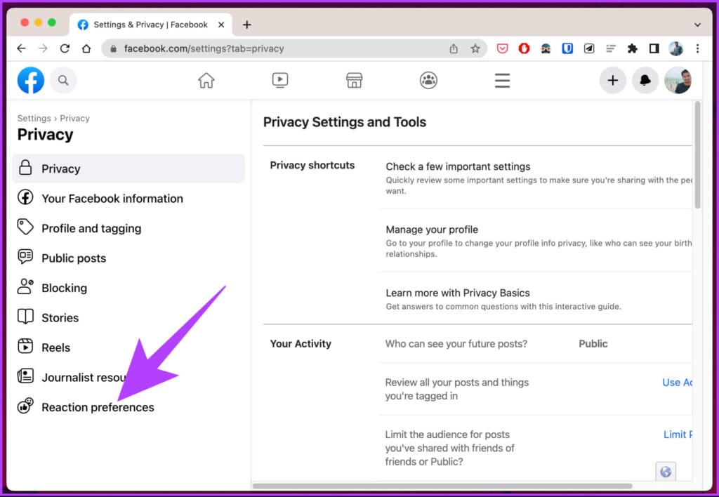Go to Reaction preferences