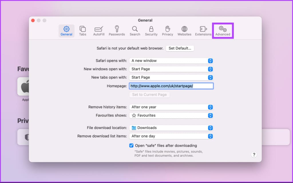 Go to Advanced tab