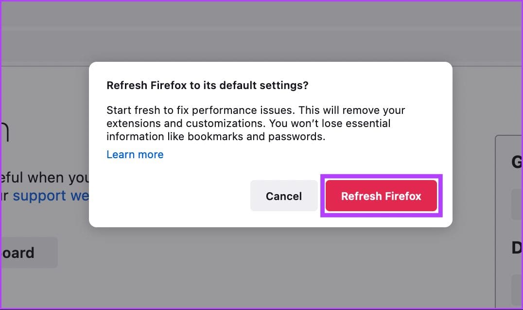 click on the Refresh firefox button
