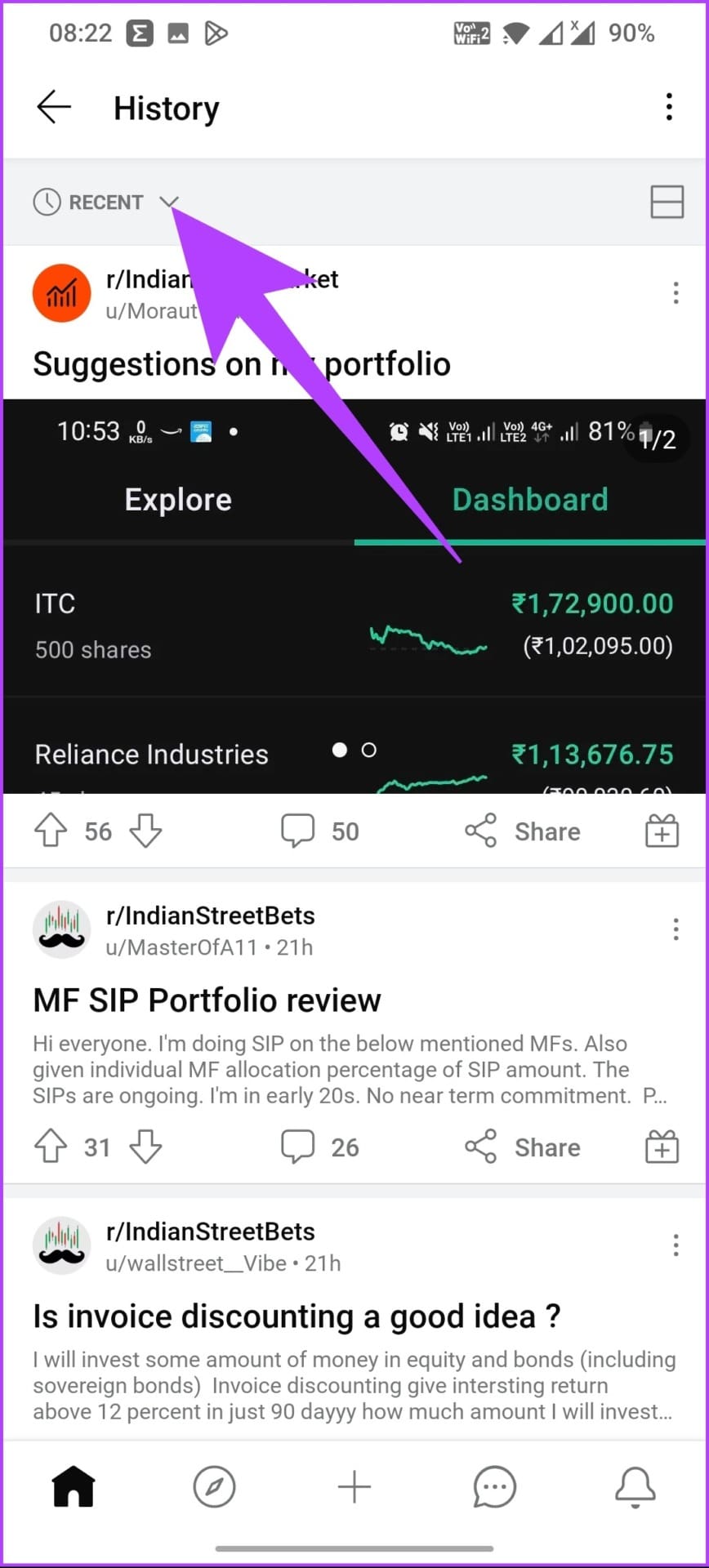 Tap on the bottom arrow