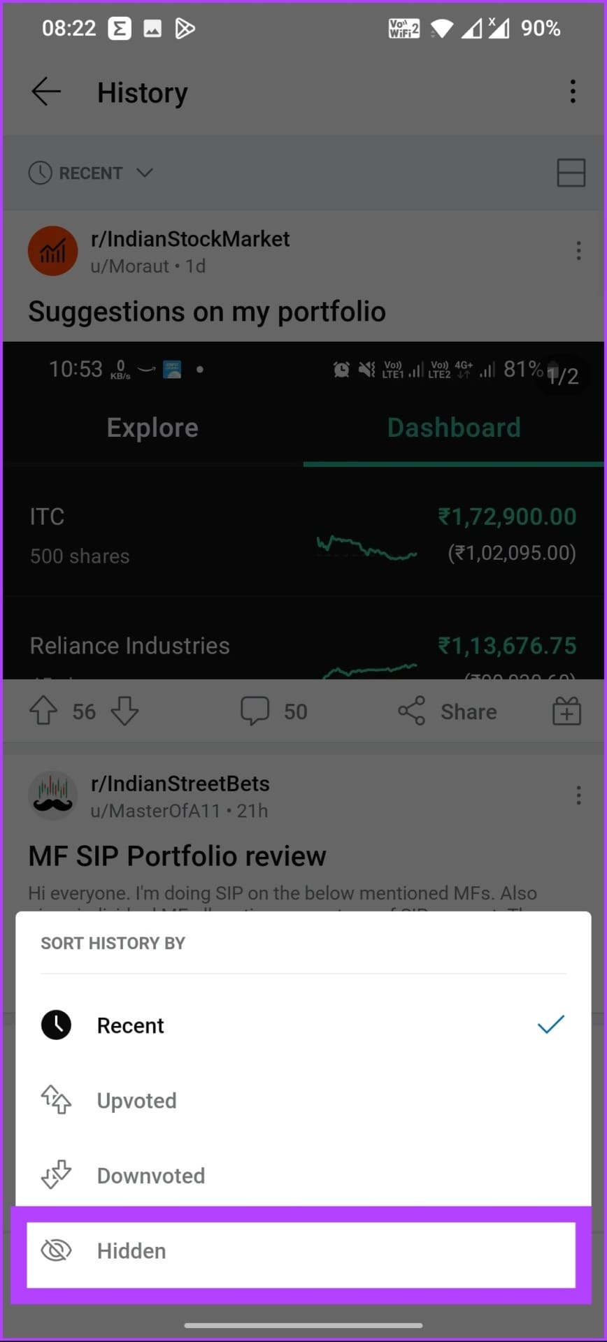 Tap on Hidden