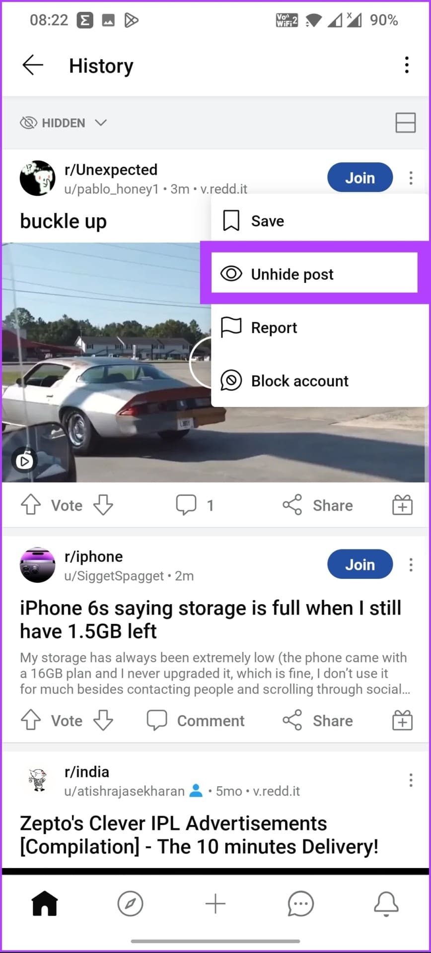select Unhide post