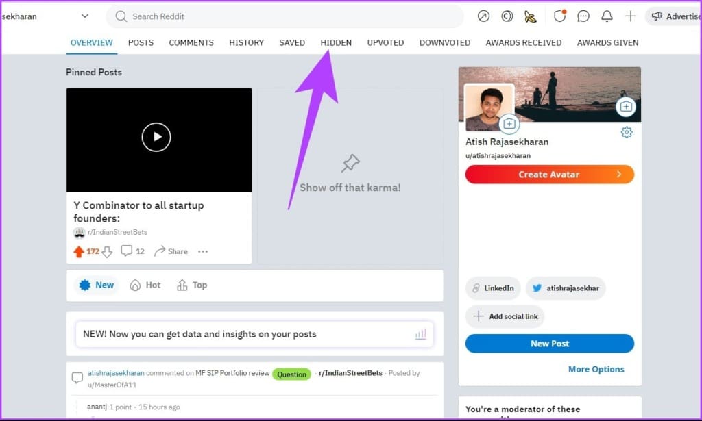 go to the Hidden tab